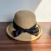 Sombrero de Pescador Elegante con Lazo, Moda de Apertura Trasera Estilo Japonés para Mujer, Sombrero Cubo Elegante de Temperamento Primaveral, Sombrero de Paja con Protección Solar