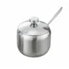 Pote de Pimenta de Aço Inoxidável Transfronteiriço Estilo Coreano Temperos de Óleo de Pimenta Pote de Sal de Aço Inoxidável com Colher Pote de Óleo Criativo para Cozinha