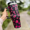 Nuevo Modelo 2024 Taza para Coche de 40 oz con Asa, Taza Aislada con Popote, Taza de Hielo para Mantener Frío Montada en Coche, Taza de Agua de Vaca con Estampado de Leopardo