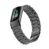 Pulseira para Relógio Fitbit-Charge6/5 Pulseira de Aço Inoxidável Sólido com Três Contas e Conector de Metal Brilhante