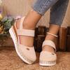 Sandálias Anabela Tamanho Grande Comércio Exterior 2025 Verão Novo Sandálias de Dedo Faixa Larga Sapatos Femininos Versáteis Femininos Estoque Pronto Temu