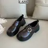 Couro Genuíno Estilo College Uniforme JK Sapatos Únicos Femininos Britânicos Pretos Sapatos Pequenos de Couro Sapatos Mary Jane Mocassins de Solado Grosso Sapatos Femininos
