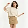 Camiseta Básica para Mujer de Algodón Puro, Manga Corta, Corte Ajustado, Cuello Redondo, Color Sólido Pesado 300g, Holgada, Marca Trendy