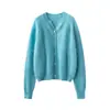 Novo Cardigan de Malha V-Neck 100% Caxemira Espessa Fio Floral Outono e Inverno 2025 Suéter Top de Caxemira Macio Aveludado