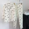 Pijama de Hilo de Algodón Transfronterizo para Mujer Primavera y Otoño Nuevo Pantalón de Manga Larga Floral Estilo Japonés Salsa Dulce Traje para el Hogar