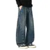 Jeans curvos de retazos estilo retro americano, colección de otoño para hombre, versátiles pantalones casuales de mezclilla lavada de pierna ancha, pantalones largos de pierna recta