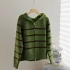 Suéter Pulóver de Rayas Color Block Estilo Perezoso para Mujer, Nuevo Jersey de Punto de Moda Otoño/Invierno 2025