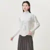 Tricô de Caxemira Feminino Novo Estilo de Inverno Gola Alta Meia Tricô Base com Tricô Plissado Assimétrico Top de Cor Pura