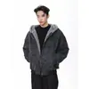 Chaqueta de Cuero con Cuello de Piel Estilo Americano, Abrigo Acolchado de Algodón para Hombres y Mujeres, Chaqueta de Algodón Gruesa de Invierno con Forro Polar y Capucha para Parejas