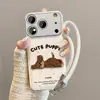 Adequado para capas de celular Apple 18 Pro Max e iPhone 18 Pro, apresentando um design de filhote de cachorro de cabelo marrom
