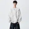Sudadera con cuello redondo bordada de corte diagonal estilo americano para hombre, corte limpio, prenda interior casual, top holgado tie-dye moderno para otoño