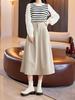 Saia de Lã, Saia Evasê Emagrecedora de Cintura Alta Estilo Hepburn, Saia Plissada Elegante Espessa de Outono e Inverno, Saia de Comprimento Médio
