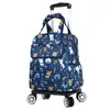 Mochila con Carrito Plegable Ligera con Diseño de Estampado Fresco, Bolso de Viaje Ligero de Tela Oxford para Mujer con Ruedas Universales