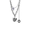 Outono e Inverno Design de Nicho Urso Xadrez Corrente de Suéter Dupla Camada Feminina Luxo Leve Vintage Personalizado Simples Colar de Titânio