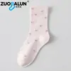 Meias de Algodão de Xinjiang Femininas Primavera Outono Estilo Japonês Flor Coração Meias de Cano Médio Punho Solto Meias Longas de Pilha para Maternidade Meias Femininas Anti-odor