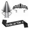 Corona de Novia Fantasma de Halloween Set de Velos con Correa para el Hombro bride or die Decoración para Fiesta de Boda Negra