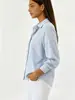 Outono 2026 Amazon Feminino Camisa de Botão Listrada Manga Longa Gola Reversível Decote V Color Block Casual