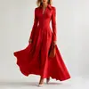 Comercio exterior transfronterizo verano europeo y americano nuevo estilo vestido camisa de manga larga para mujer con cuello camisero, botones, entallado en la cintura y falda larga elegante