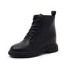 Botas Martin de Couro Genuíno com Solado Grosso para Outono e Inverno para Mulheres 2026 Novo Estilo Botas Curtas Internas que Aumentam a Altura para Mulheres com Saltos Grossos e Forro de Lã Botas Martin Naturais Encaracoladas