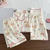 Conjunto de Pijama de Tres Piezas Simple Casual de Nube Verano Nuevo Manga Corta Shorts Pantalones Largos Ropa de Casa Delgada Verano Lindo