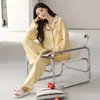 Pijama para mujer para primavera y otoño, algodón puro, cárdigan con cuello, talla grande, conjunto dulce y lindo de rayas para casa, se puede usar para salir
