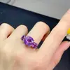Anel de Ametista Natural para Mulheres, Roxo Misterioso e Sonhador, Tamanho da Pedra Bruta 10*10, 6*6mm