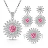Transmissão ao vivo mais vendido luxo cravejado com diamantes inteiros flor de girassol pedra preciosa colorida brincos de tarracha anel colar conjunto feminino acessórios joias