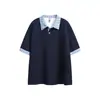 Yidao Vintage 2026 Verão Nova Marca Tendência Estilo Americano Camisa Polo Xadrez Patchwork para Homens, Caimento Solto, Versátil de Manga Curta para Casal