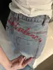 Elegantes jeans de pierna ancha bordados en azul claro para mujer, de cintura alta, corte holgado, adelgazantes, con un diseño de pierna recta y fluido, y corte hasta el suelo, perfectos para otoño