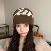 Gorro de punto de mezcla de lana para mujer, bloques de color, para otoño e invierno, cálido y moderno para exteriores, nuevo estilo, moda al por mayor