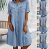 2025 Amazon Europa e Estados Unidos venda rápida Europa e Estados Unidos tamanhos grandes moda feminina Vestido jeans comércio exterior cor sólida vestido tamanho grande