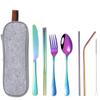 Fabricante Personalizado Aço Inoxidável Portátil Talheres Faca de Bife Colher Garfo Canudo Hashi Mais Logo Conjunto para Viagem ao Ar Livre