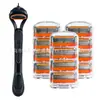 Nueva rasuradora manual para hombre de cinco capas, color naranja, con mango metálico mate y cabezal de cuchilla multicapa de acero inoxidable