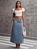 Saia Jeans Feminina Europeia e Americana Cross-Border Foto Real Ins Verão Casual Lavada Cintura com Cordão Saia Jeans