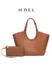 Bolso Tejido Retro de Gran Capacidad Transfronterizo para Mujer, Versátil para el Trabajo Diario, Bolso de Hombro Cruzado, Bolso de Mano Casual, Bolso Tote