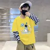 Ropa de Primavera y Otoño para Niños Camiseta de Manga Larga con Dibujos ins Ropa Básica Casual a Rayas Patchwork para Bebés y Niños Algodón Puro