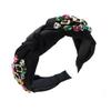 Diadema Heming Europea y Americana Nueva Tela de Color Puro Incrustada con Diamantes de Vidrio Diadema Anudada Ala Ancha de Alta Gama Estilo Retro Accesorios para el Cabello