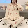 Pijama feminino de primavera e outono, calça de manga comprida, cardigã fofo, conjunto de roupa para casa feminino
