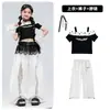 Fantasia de Dança Jazz para Meninas Moda Cropped Ombro Único Conjunto de Roupa de Dança Estilo Streetwear Roupa para Apresentação de 1º de Junho para Meninas