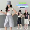Conjunto de Verano para Niñas 2026 Nuevo Elegante Delgado de Manga Corta Pantalones Cortos de Trabajo Conjunto Casual de Dos Piezas para Niños Mayores