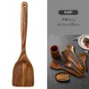 Juego de espátulas de teca para cocinar, espátula de madera de acacia con mango largo, espátula para sartenes antiadherentes, cucharón de sopa de madera, vajilla, utensilios de cocina