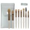 Mini juego de 8 brochas de maquillaje, juego completo de brochas para macarrones, brochas para principiantes, bolsa de cuero suave para guardar brochas de base.