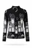 Top plissado de gola semimédia com padrão geométrico abstrato estilo Miyake para mulheres, nova blusa básica slim fit outono/inverno 2026