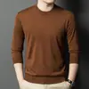 Suéter de Tricô de Caxemira e Seda de Amora para Homem, Primavera e Outono, Cor Sólida, Gola Alta Curta, Suéter Básico, Camisa Base Casual Versátil