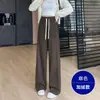 Pantalones de lana forrados de forro polar para mujer, pierna ancha, nuevos para otoño e invierno 2026, estampado de espiga, adelgazantes, holgados, rectos, casuales, hasta el suelo