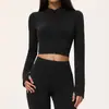Chamarra corta de yoga transfronteriza para mujer, cuello alto, con cierre de cremallera, secado rápido, manga larga atlética, ropa para correr y fitness al aire libre, 5112