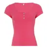 Top Adorablemente Puro de Manga Corta con Botones y Cuello en U, Camiseta Ajustada Acanalada Elástica Corta que Muestra la Cintura para Mujer, Suministro Transfronterizo