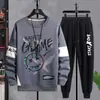 Conjunto Esportivo Casual Masculino Camiseta de Manga Curta Conjunto de Roupas Masculinas de Verão com Calça Casual Bonita Gradiente Duas Peças