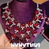 Collar de Frutas con Piedras Preciosas y Diseño de Gota de Agua, Pulsera con Granates Rojos Color Sangre de Paloma en Forma de Huevo y Incrustaciones de Diamantes Pequeños para Fiesta de Palacio