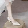 9877 Salto Alto Elegante Feminino 2024 Novo Bico Fino Salto Agulha Raso Design Nicho Preto Sapatos de Trabalho